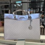 Michael Kors Jet Set Travel Large Signature Logo Pocket Tote Bag (Silver)