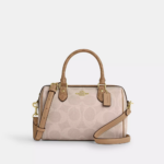 Coach Rowan Satchel Bag In Blocked Signature Canvas (Sand Tan)