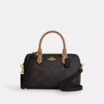Coach Rowan Satchel Bag In Blocked Signature Canvas (Walnut Tan)