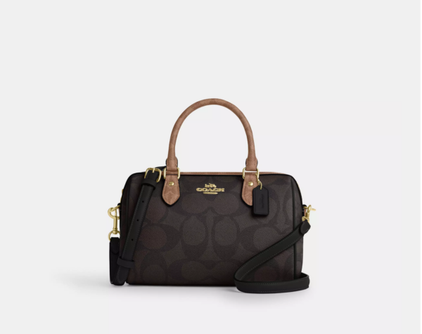 [Pre Order]- Coach Rowan Satchel Bag In Blocked Signature Canvas (Walnut Tan)