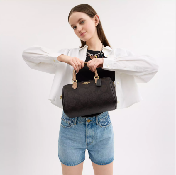 [Pre Order]- Coach Rowan Satchel Bag In Blocked Signature Canvas (Walnut Tan) - Image 5