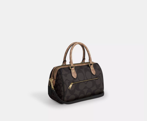[Pre Order]- Coach Rowan Satchel Bag In Blocked Signature Canvas (Walnut Tan) - Image 4
