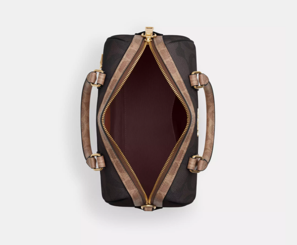 [Pre Order]- Coach Rowan Satchel Bag In Blocked Signature Canvas (Walnut Tan) - Image 3