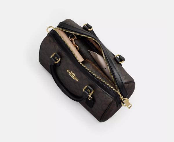 [Pre Order]- Coach Rowan Satchel Bag In Blocked Signature Canvas (Walnut Tan) - Image 2