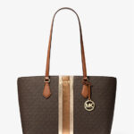 Michael Kors Sheila Large Signature Logo and Metallic Tote Bag (Brown)