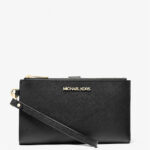 Michael Kors Jet Set Travel Large Leather Double Zip Wristlet Wallet (Black Noir)
