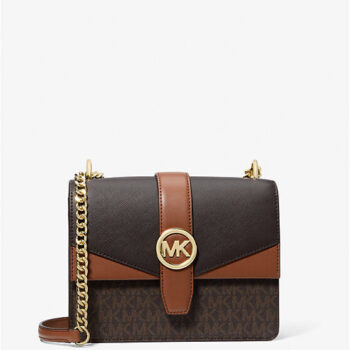 Michael Kors Greenwich Small Color-Block Signature Logo Crossbody Bag (Brown)