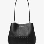 Michael Kors Pratt Medium Studded Patchwork and Signature Logo Shoulder Bag(Black)