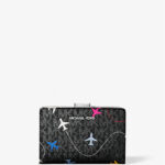 Michael Kors Jet Set Travel Medium Printed Signature Logo Bi-Fold Wallet (Black)