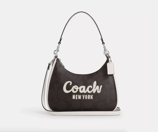 [Pre Order]-Coach Teri Hobo In Signature Canvas With Coach Graphic (Walnut Chalk)