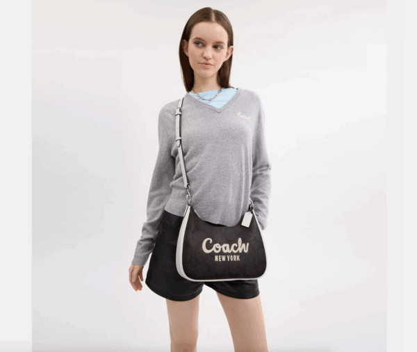 [Pre Order]-Coach Teri Hobo In Signature Canvas With Coach Graphic (Walnut Chalk) - Image 3