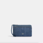 Coach Double Zip Wallet Wristlet (Indigo)