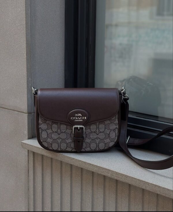 Coach Amelia Saddle Bag In Signature Jacquard (Oak Maple) - Image 5