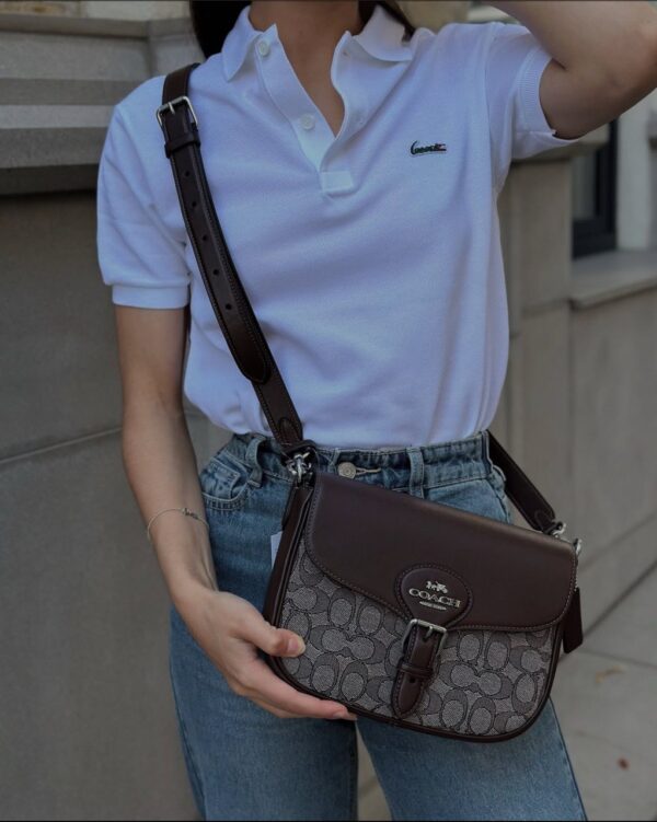 Coach Amelia Saddle Bag In Signature Jacquard (Oak Maple) - Image 7