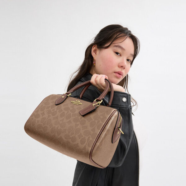[Pre Order]- Coach Rowan Satchel Bag In Signature Canvas (Tan Brown) - Image 5