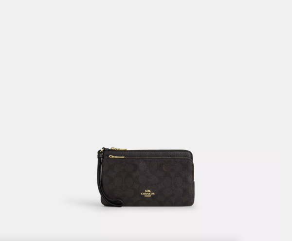 [Pre Order]- Coach Double Zip Wallet Wristlet (Walnut Black)