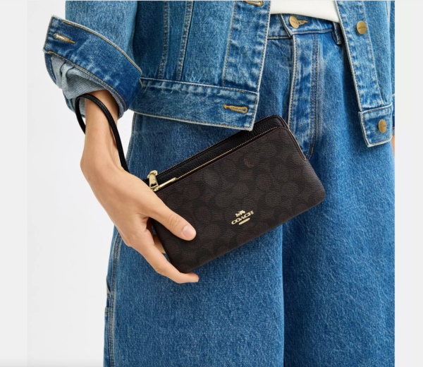 [Pre Order]- Coach Double Zip Wallet Wristlet (Walnut Black) - Image 2