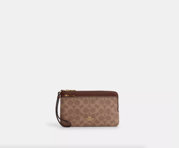 [Pre Order]- Coach Double Zip Wallet Wristlet (Tan Brown)