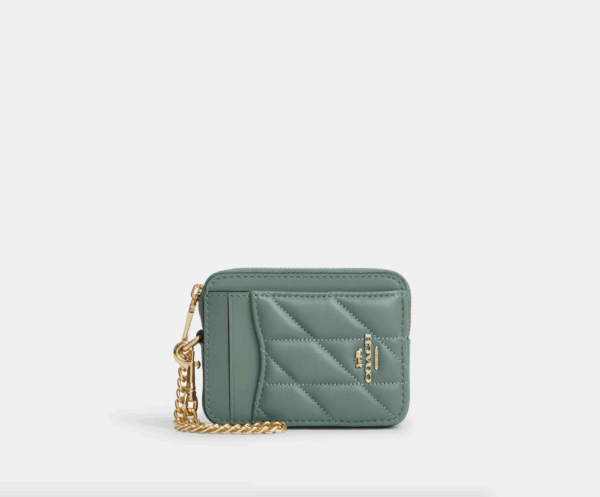 [Pre Order]- Coach Zip Card Case With Quilting(Sage)