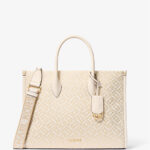 Michael Kors Mirella Medium Metallic Logo Jacquard Tote Bag (Cream)
