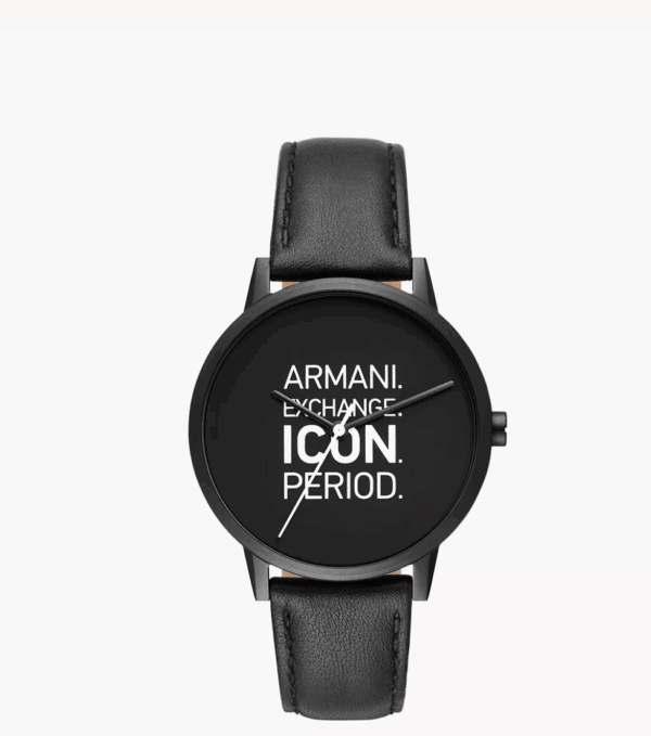 Armani Exchange Three-Hand Black Leather Watch (Black)