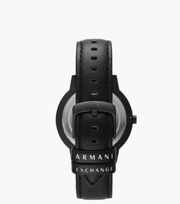 Armani Exchange Three-Hand Black Leather Watch (Black) - Image 2