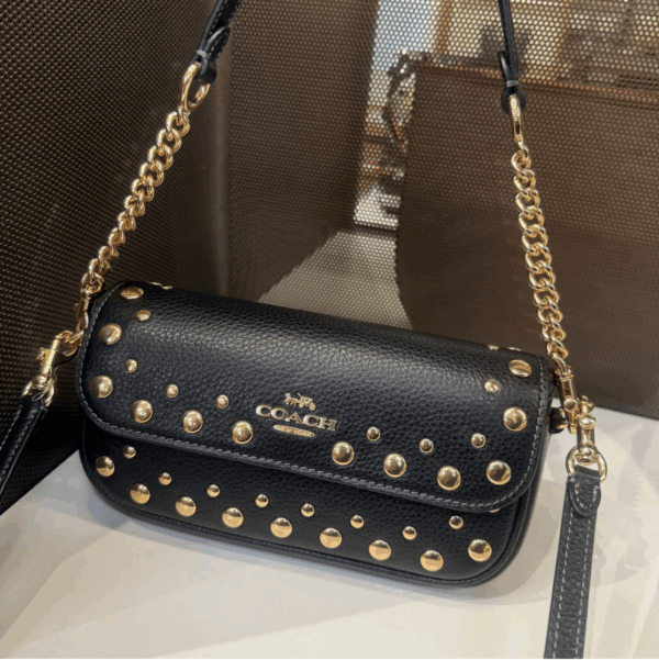 [Pre Order]- Coach Hailey Flap Bag With Rivets (Black) - Image 3