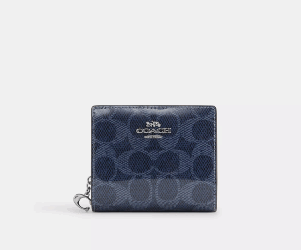 Coach Snap Wallet In Signature Canvas (Denim Blue)