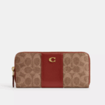 Coach Essential Slim Accordion Zip Wallet In Signature Canvas (Tan) - Boutique Collection
