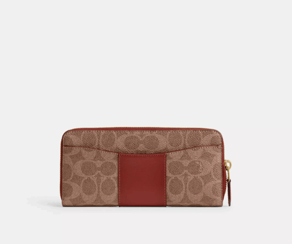[Pre Order]-Coach Essential Slim Accordion Zip Wallet In Signature Canvas (Tan) Boutique Collection - Image 2