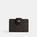 Coach Medium Corner Zip Wallet In Signature Canvas (Walnut Black)