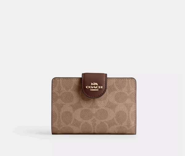 [Pre Order]-Coach Medium Corner Zip Wallet In Signature Canvas (Tan Brown)