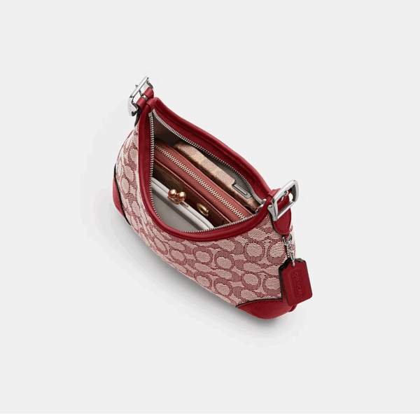 Coach Hamptons Hobo Bag in Signature Textile Jacquard (Ruby)-Boutique Collection - Image 3