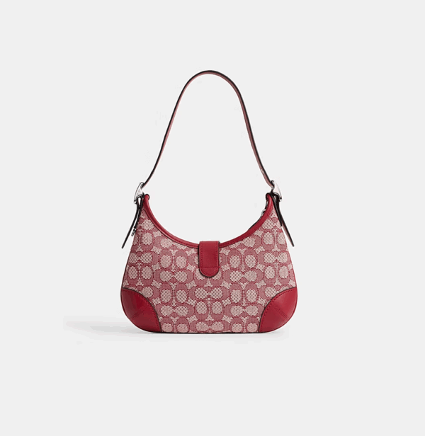 Coach Hamptons Hobo Bag in Signature Textile Jacquard (Ruby)-Boutique Collection - Image 2