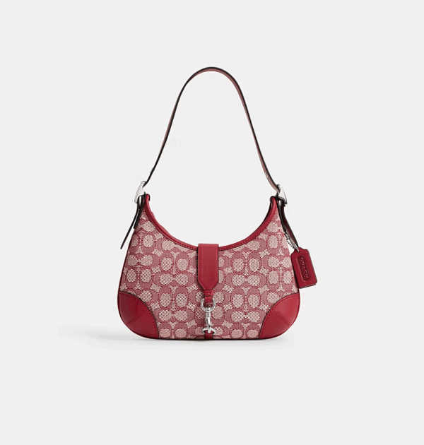 Coach Hamptons Hobo Bag in Signature Textile Jacquard (Ruby)-Boutique Collection