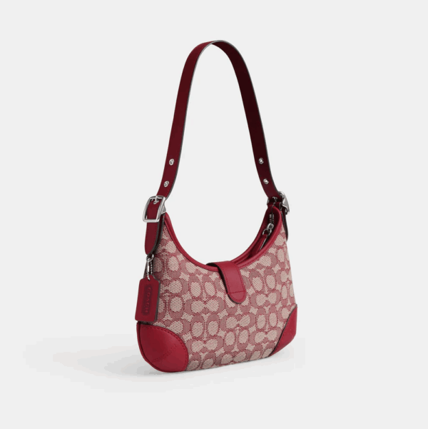 [Pre Order]-Coach Hamptons Hobo Bag In Signature Textile Jacquard (Ruby Ivory) Boutique Collection - Image 6
