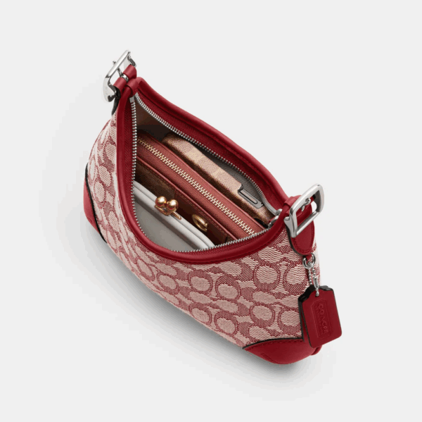 [Pre Order]-Coach Hamptons Hobo Bag In Signature Textile Jacquard (Ruby Ivory) Boutique Collection - Image 5