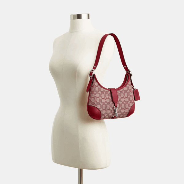 [Pre Order]-Coach Hamptons Hobo Bag In Signature Textile Jacquard (Ruby Ivory) Boutique Collection - Image 3