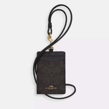 Coach Id Lanyard In Signaure Canvas (Walnut Black)