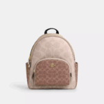 Coach Court Backpack In Blocked Signature Canvas (Sand Tan)