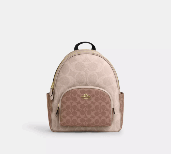 Coach Court Backpack In Blocked Signature Canvas (Sand Tan)