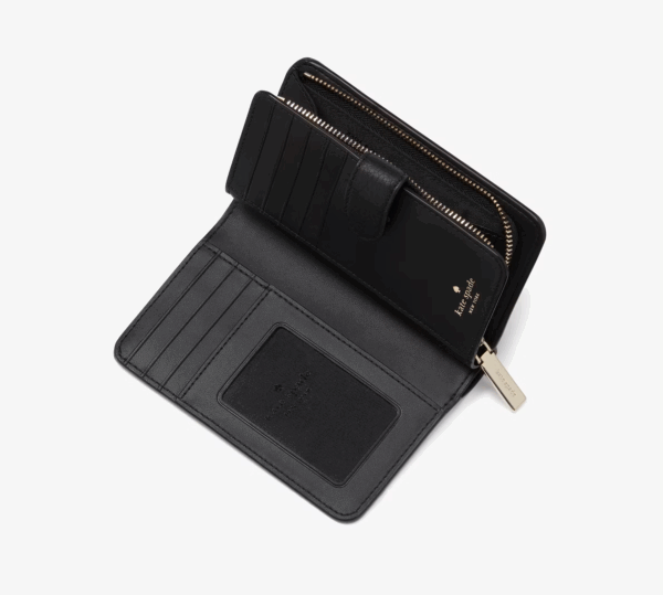 Kate Spade Lena Pebbled Leather Medium Compact Bifold Wallet (Black) - Image 2