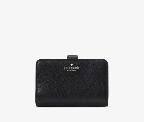 Kate Spade Lena Pebbled Leather Medium Compact Bifold Wallet (Black)
