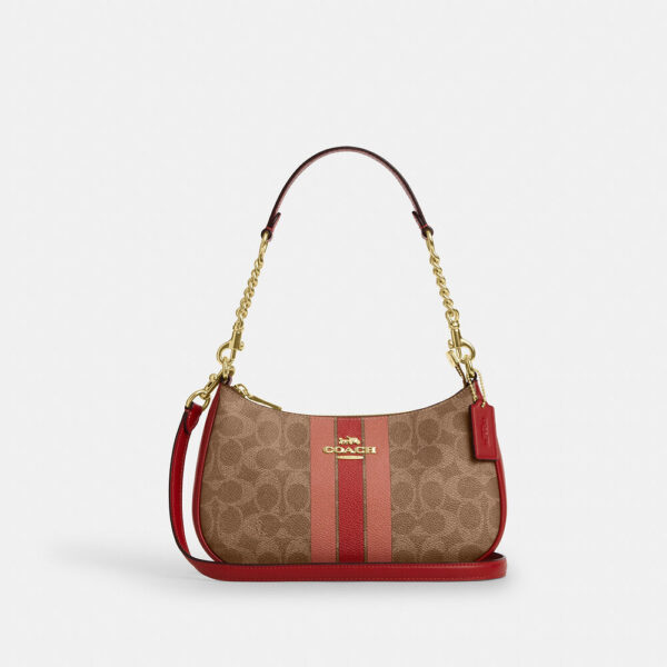 [Pre Order]-Coach Teri Shoulder Bag In Signature Canvas With Stripe (Tan Multi)