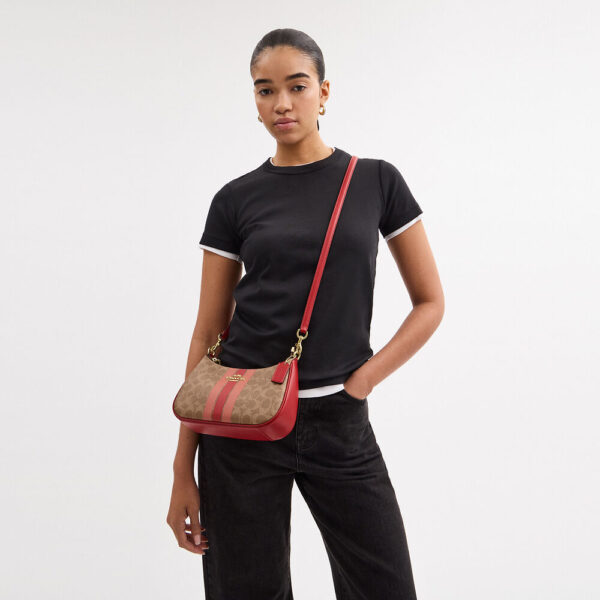 [Pre Order]-Coach Teri Shoulder Bag In Signature Canvas With Stripe (Tan Multi) - Image 3