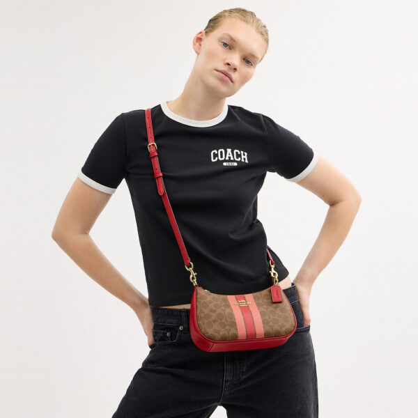 [Pre Order]-Coach Teri Shoulder Bag In Signature Canvas With Stripe (Tan Multi) - Image 4
