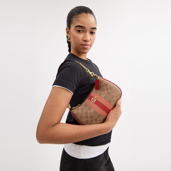 [Pre Order]-Coach Teri Shoulder Bag In Signature Canvas With Stripe (Tan Multi) - Image 6