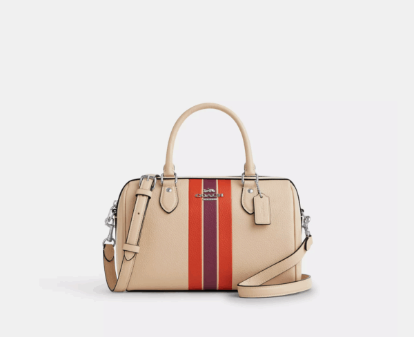 Coach Rowan Satchel Bag With Stripe (Ivory Multi)