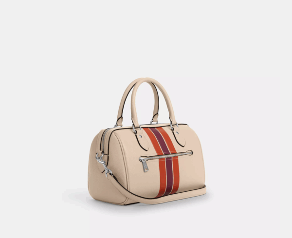 Coach Rowan Satchel Bag With Stripe (Ivory Multi) - Image 5