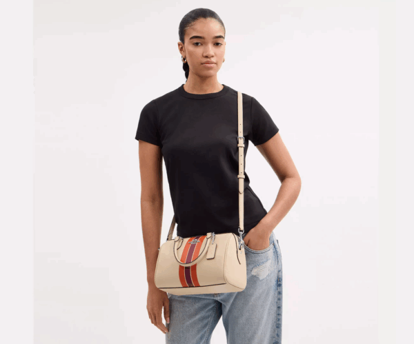 Coach Rowan Satchel Bag With Stripe (Ivory Multi) - Image 3
